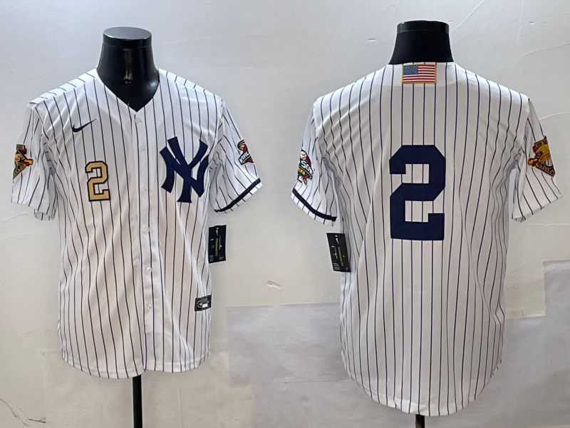 Men New York Yankees 2 No Name White Stripe Throwback Game 2025 Nike MLB Jersey style 4